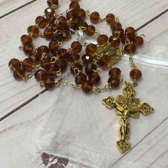 Handmade Beautiful Rich Brown Rondelle Crystal Rosary - Picture 4 of 4